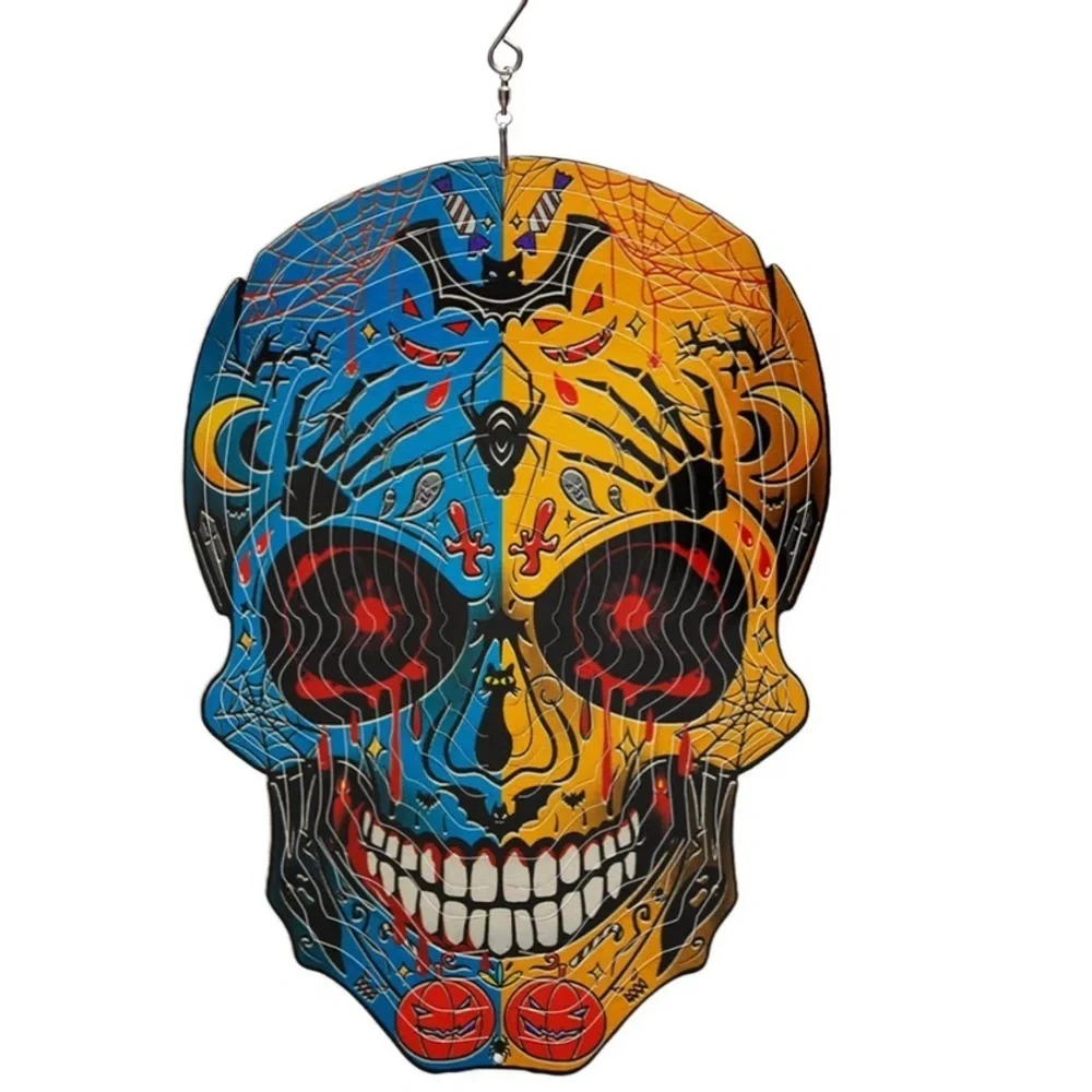 Skull Wind Spinner 3D Metal Garden Spinner Decoration Outdoors New